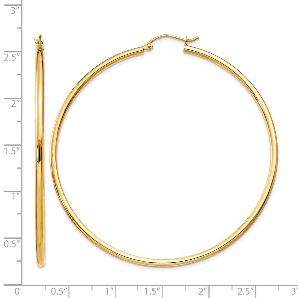 10K Polished 2mm Lightweight Tube Hoop Earrings (10T923L)