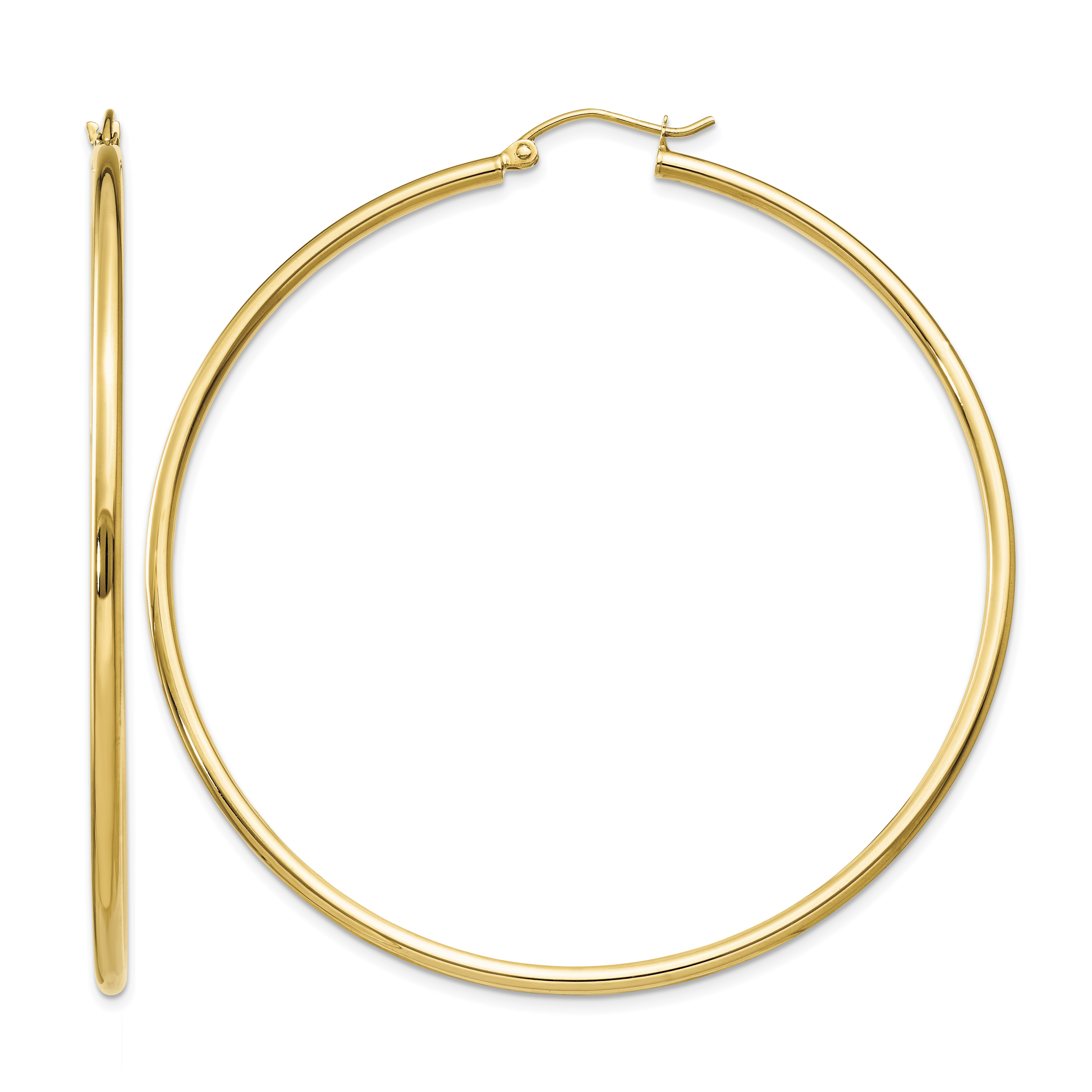 10K Polished 2mm Lightweight Tube Hoop Earrings (10T923L)