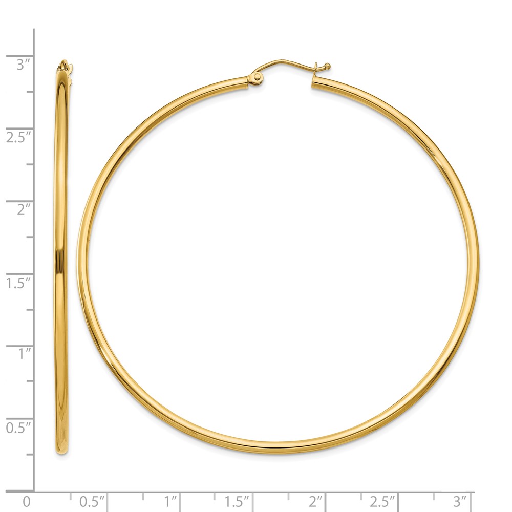 10K Polished 2mm Tube Hoop Earrings (10T924)