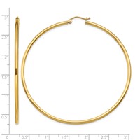 10K Yellow Gold Polished 2mm Tube Hoop Earrings view 4