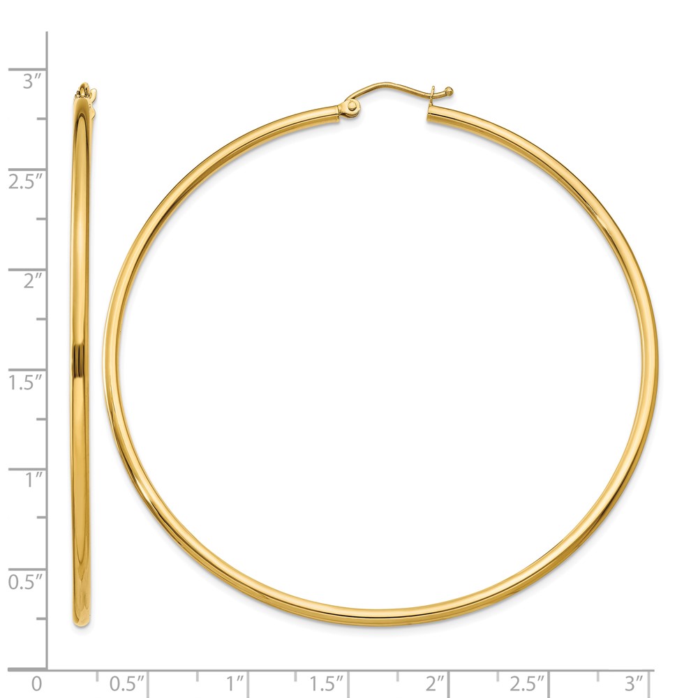 10K Polished 2mm Lightweight Tube Hoop Earrings (10T924L)