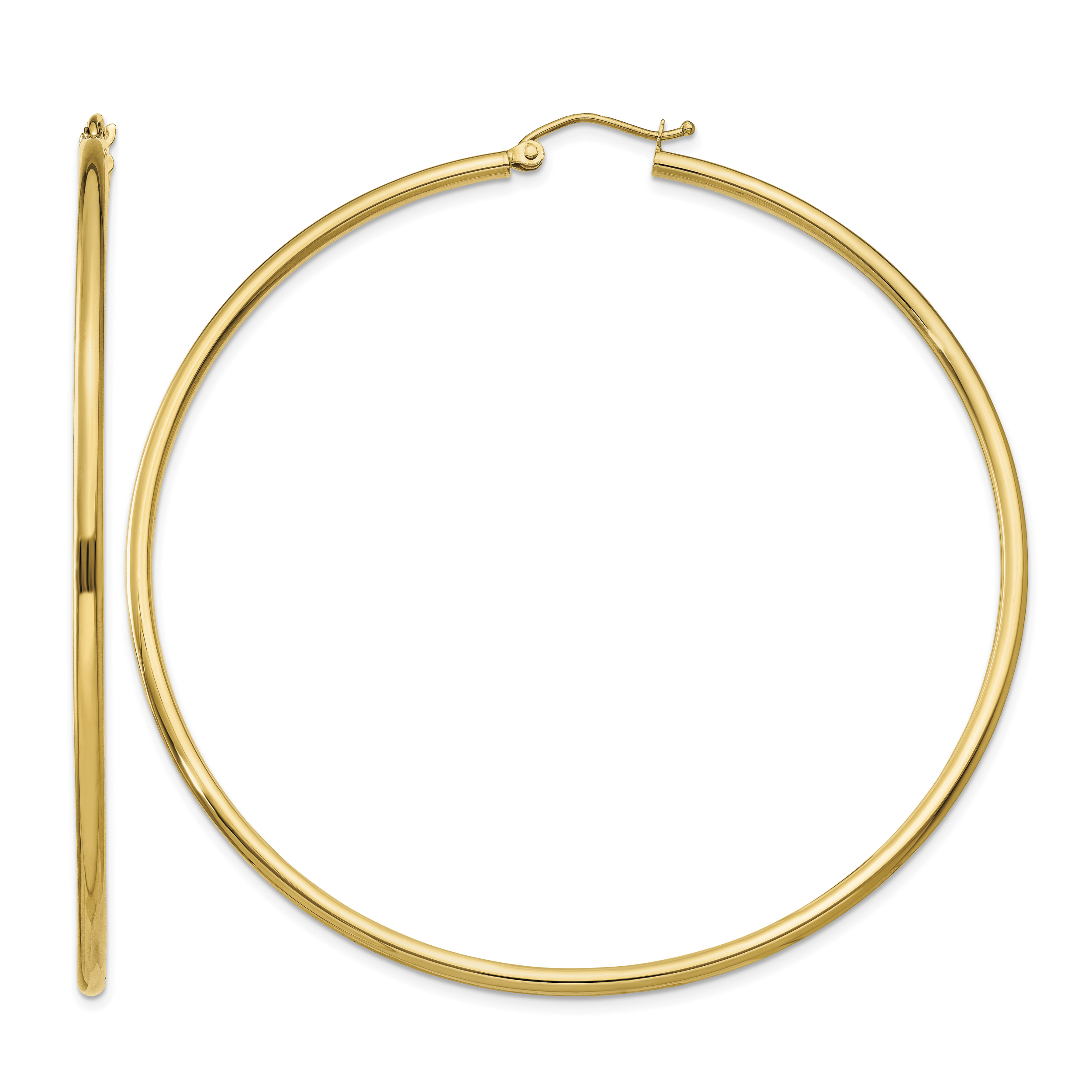 10K Polished 2mm Lightweight Tube Hoop Earrings (10T924L)