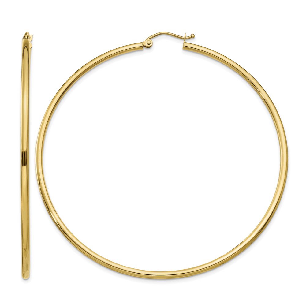 10K Polished 2mm Lightweight Tube Hoop Earrings (10T924L)