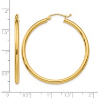 10K Yellow Gold Polished 2.5mm Tube Hoop Earrings view 4