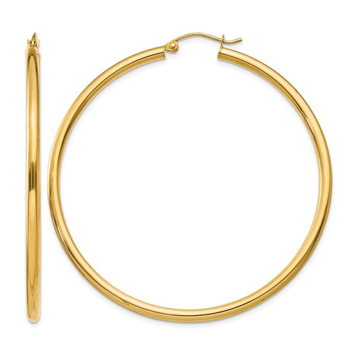 10K Yellow Gold Polished 2.5mm Tube Hoop Earrings