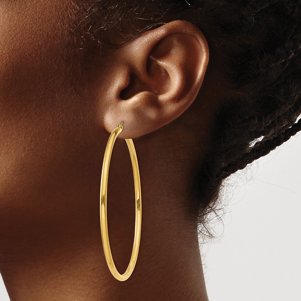10K Polished 2.5mm Lightweight Tube Hoop Earrings (10T929L)