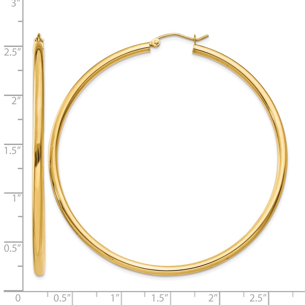 10K Polished 2.5mm Lightweight Tube Hoop Earrings (10T929L)