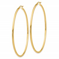 10K Yellow Gold Polished 2.5mm Tube Hoop Earrings view 2