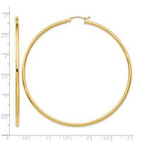 10K Yellow Gold Polished 2.5mm Tube Hoop Earrings view 4