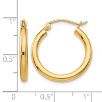10K Yellow Gold Polished 2.5mm Tube Hoop Earrings view 4