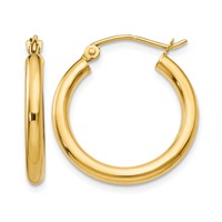 10K Yellow Gold Polished 2.5mm Tube Hoop Earrings view 1
