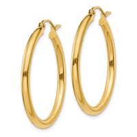 10K Yellow Gold Polished 2.5mm Tube Hoop Earrings view 2