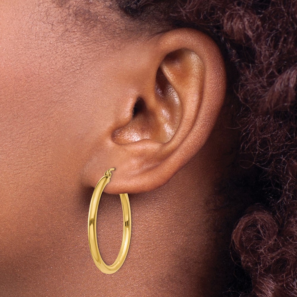 10K Polished 2.5mm Tube Hoop Earrings (10T933)