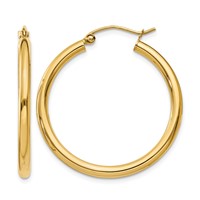 10K Yellow Gold Polished 2.5mm Tube Hoop Earrings view 1