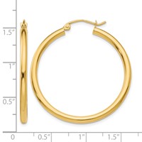 10K Yellow Gold Polished 2.5mm Tube Hoop Earrings view 4