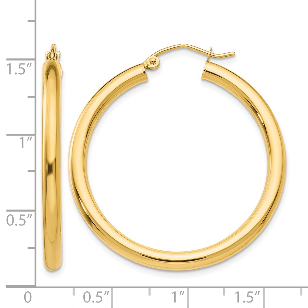10K Polished 3mm Tube Hoop Earrings (10T935)