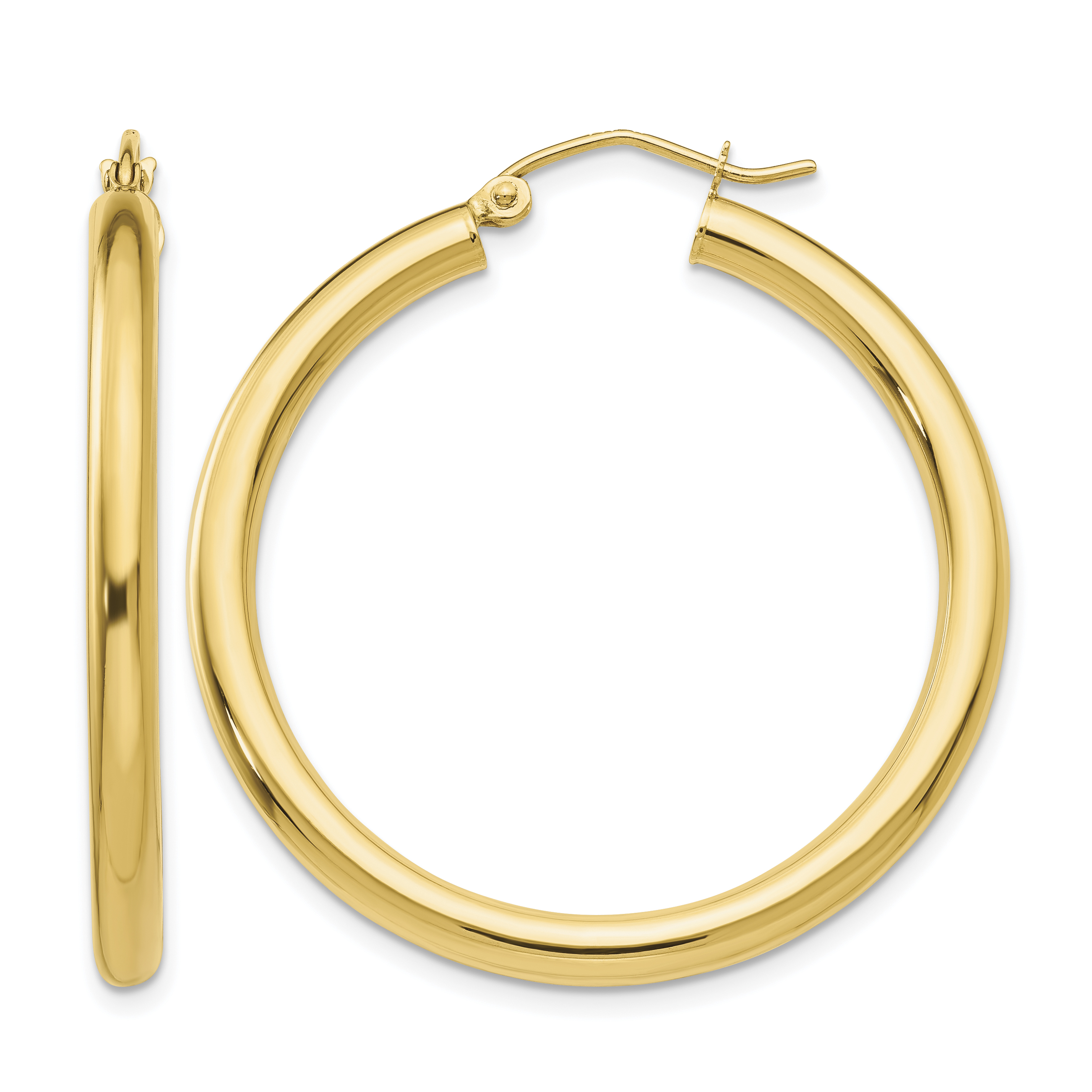 10K Polished 3mm Tube Hoop Earrings (10T935)