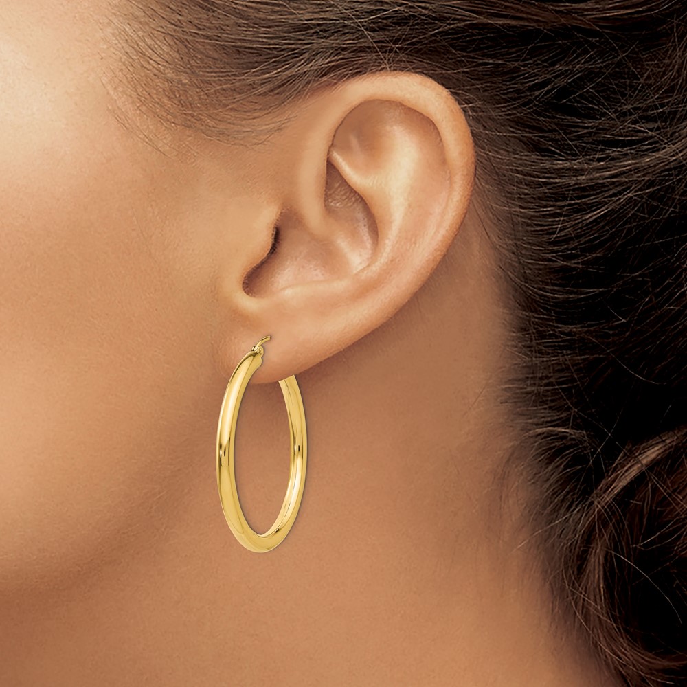 10k Polished 3mm Lightweight Tube Hoop Earrings (10T935L)