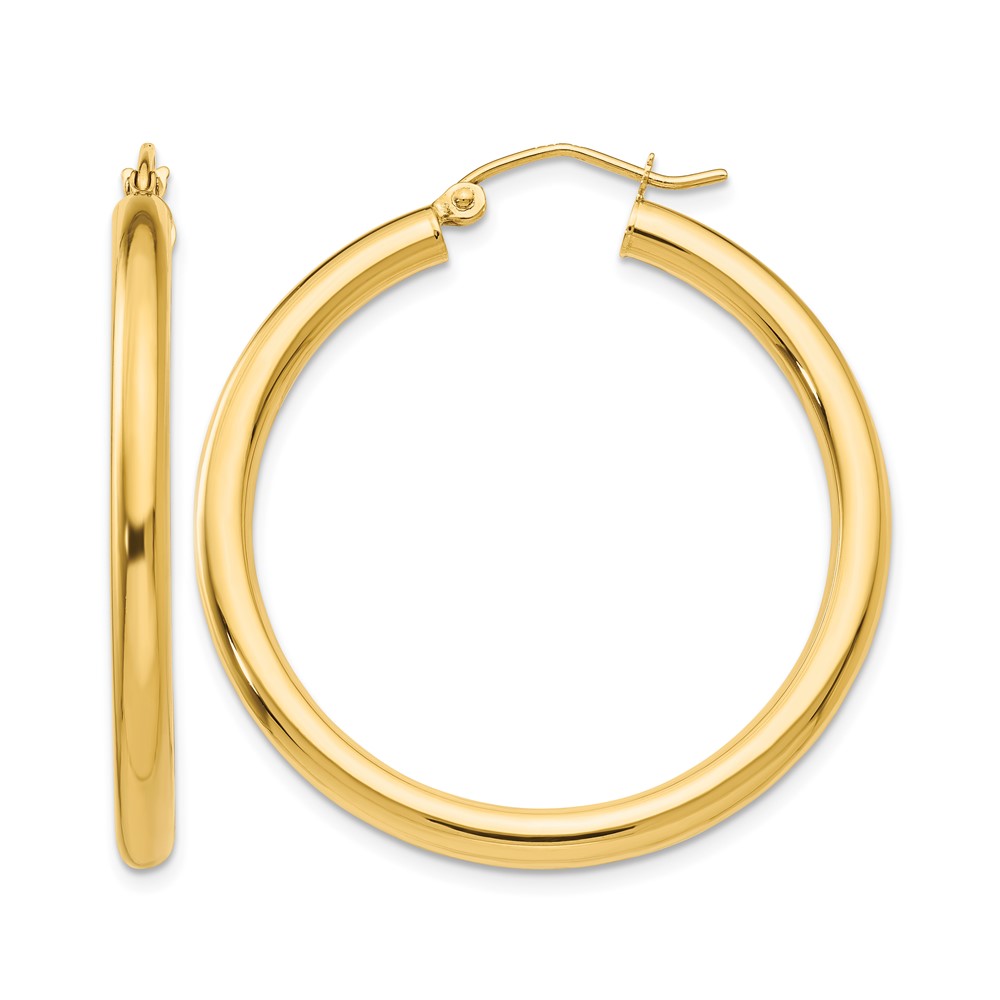 10k Polished 3mm Lightweight Tube Hoop Earrings (10T935L)