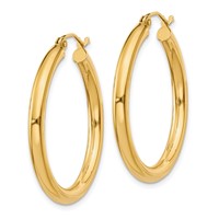 10K Yellow Gold Polished 3mm Tube Hoop Earrings view 2