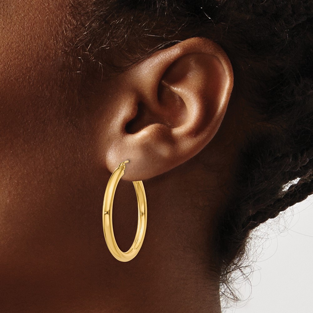 10K Polished 3mm Tube Hoop Earrings (10T936)