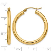 10K Yellow Gold Polished 3mm Tube Hoop Earrings view 4