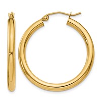 10K Yellow Gold Polished 3mm Tube Hoop Earrings view 1