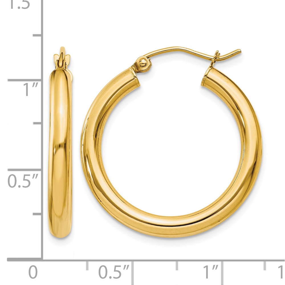 10K Polished 3mm Tube Hoop Earrings (10T937)