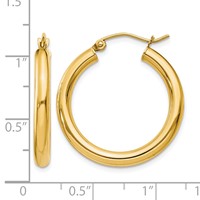 10K Yellow Gold Polished 3mm Tube Hoop Earrings view 4
