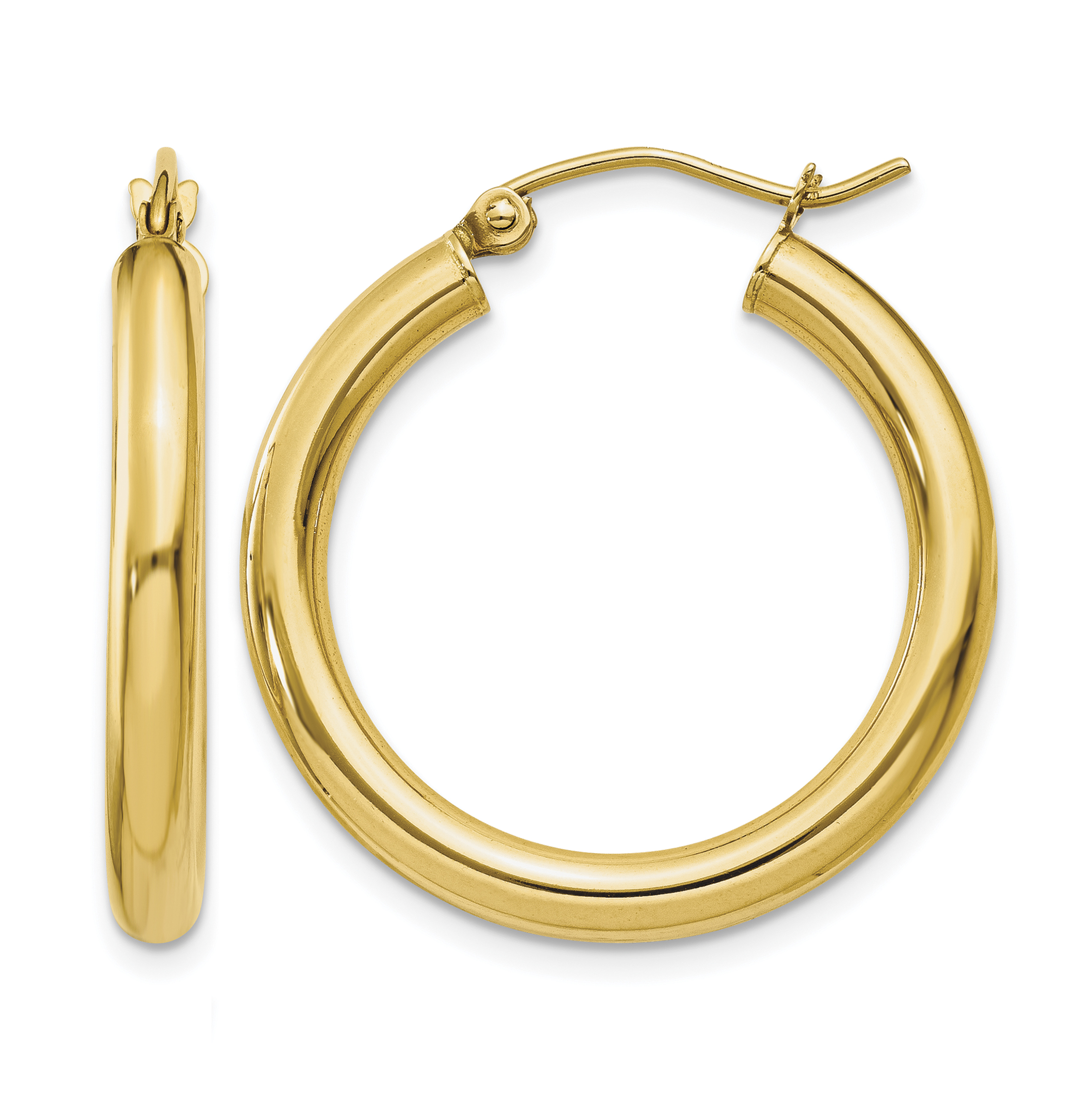 10K Polished 3mm Tube Hoop Earrings (10T937)