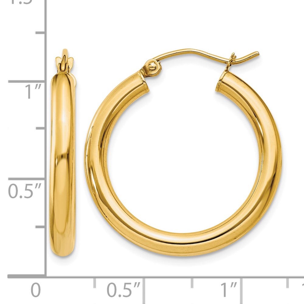10k Polished 3mm Lightweight Tube Hoop Earrings (10T937L)