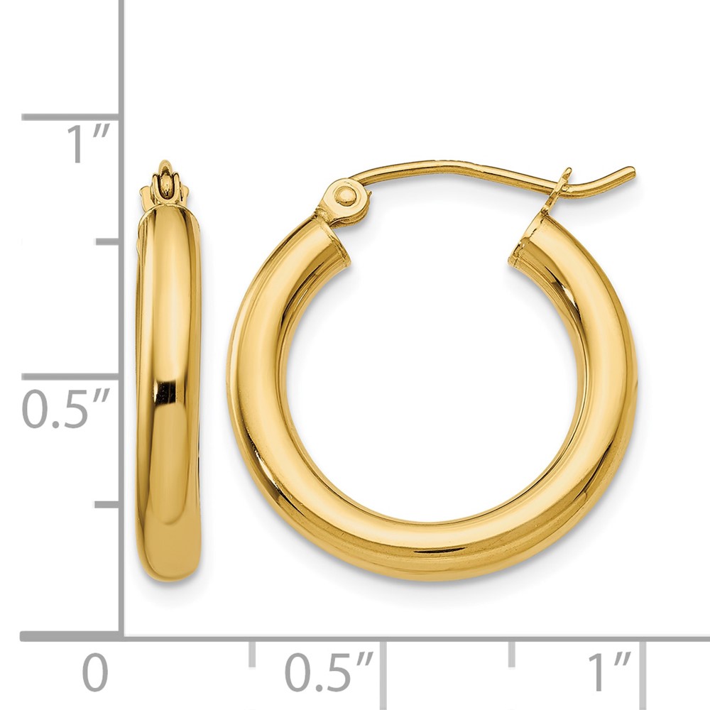 10K Polished 3mm Tube Hoop Earrings (10T938)