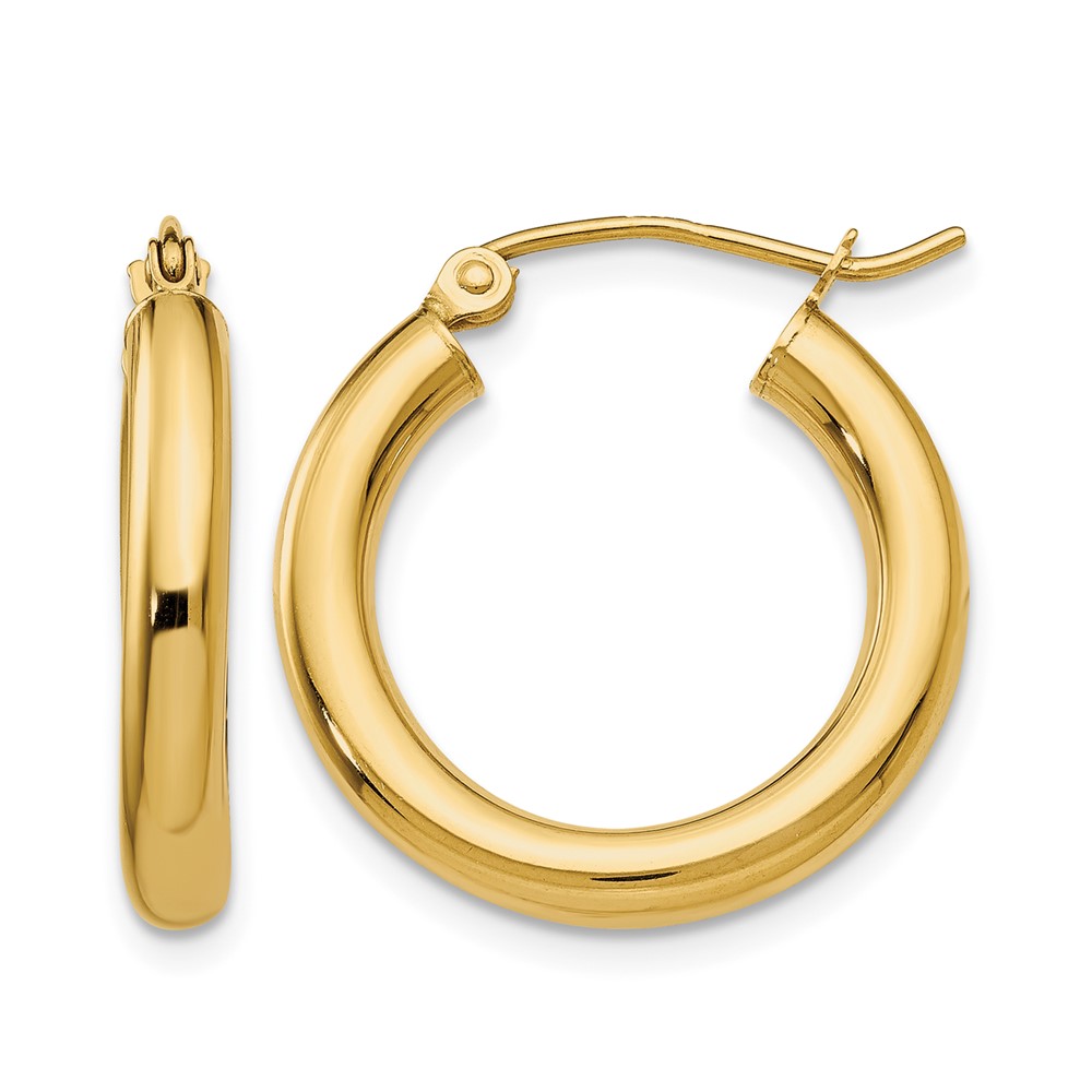 10K Polished 3mm Tube Hoop Earrings (10T938)