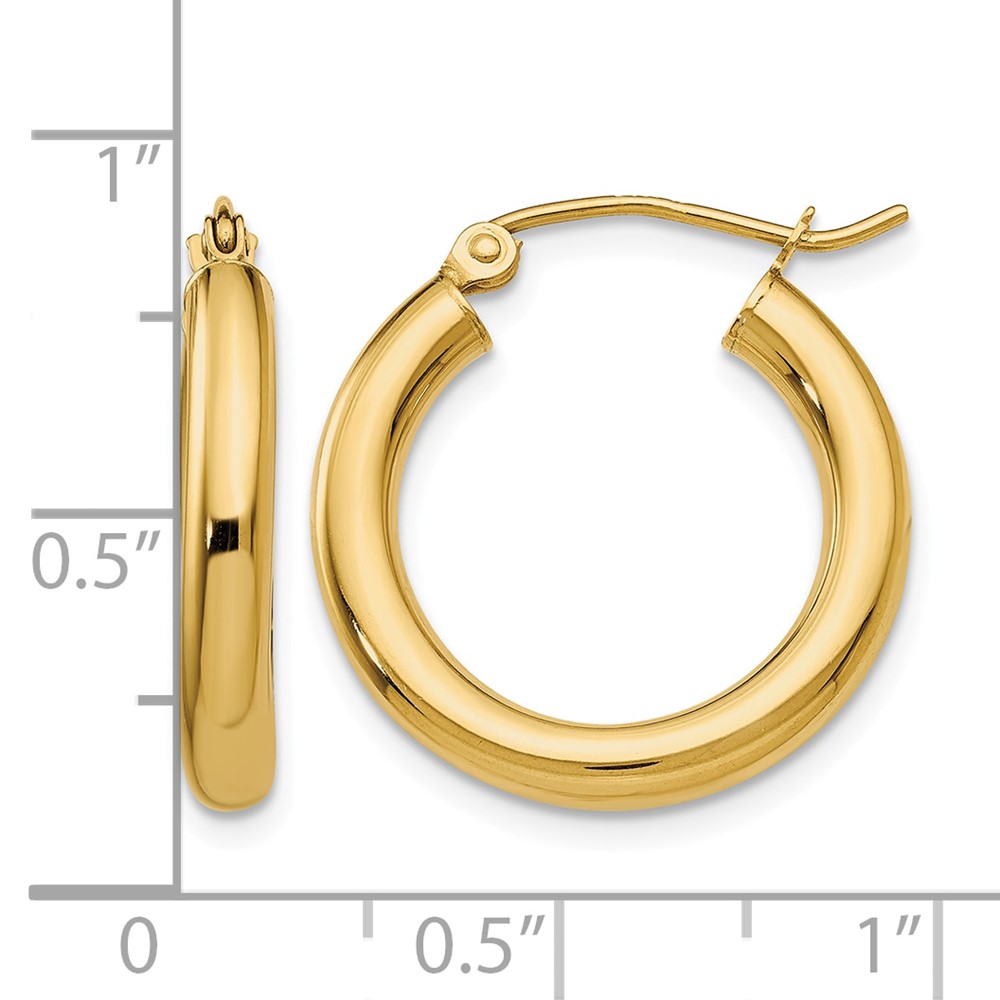 10k Polished 3mm Lightweight Tube Hoop Earrings (10T938L)