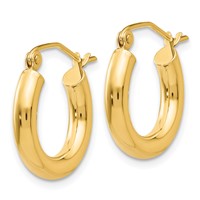 10K Yellow Gold Polished 3mm Tube Hoop Earrings view 2