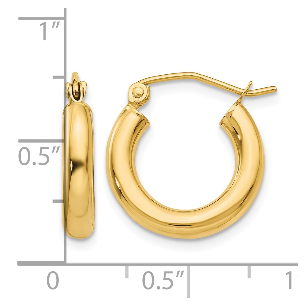 10K Polished 3mm Tube Hoop Earrings (10T939)