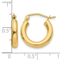 10K Yellow Gold Polished 3mm Tube Hoop Earrings view 4