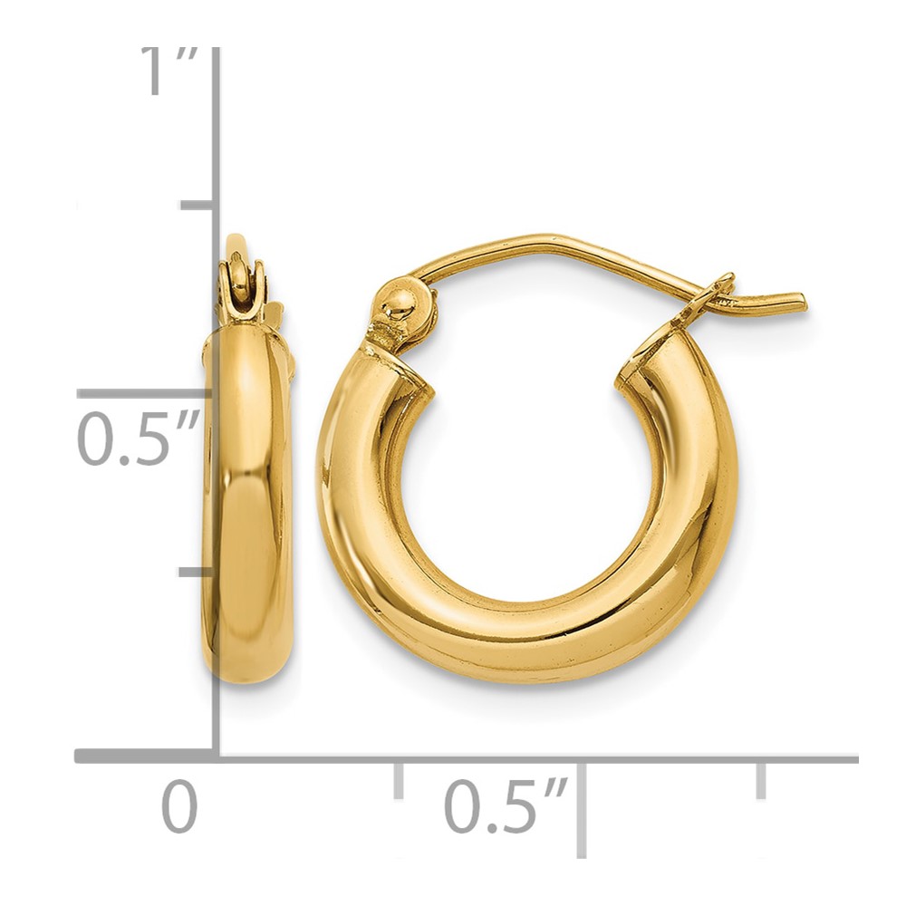 10K Polished 3mm Tube Hoop Earrings (10T940)