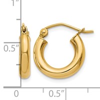 10K Yellow Gold Polished 3mm Tube Hoop Earrings view 4