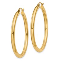 10K Polished 3mm Tube Hoop Earrings view 2