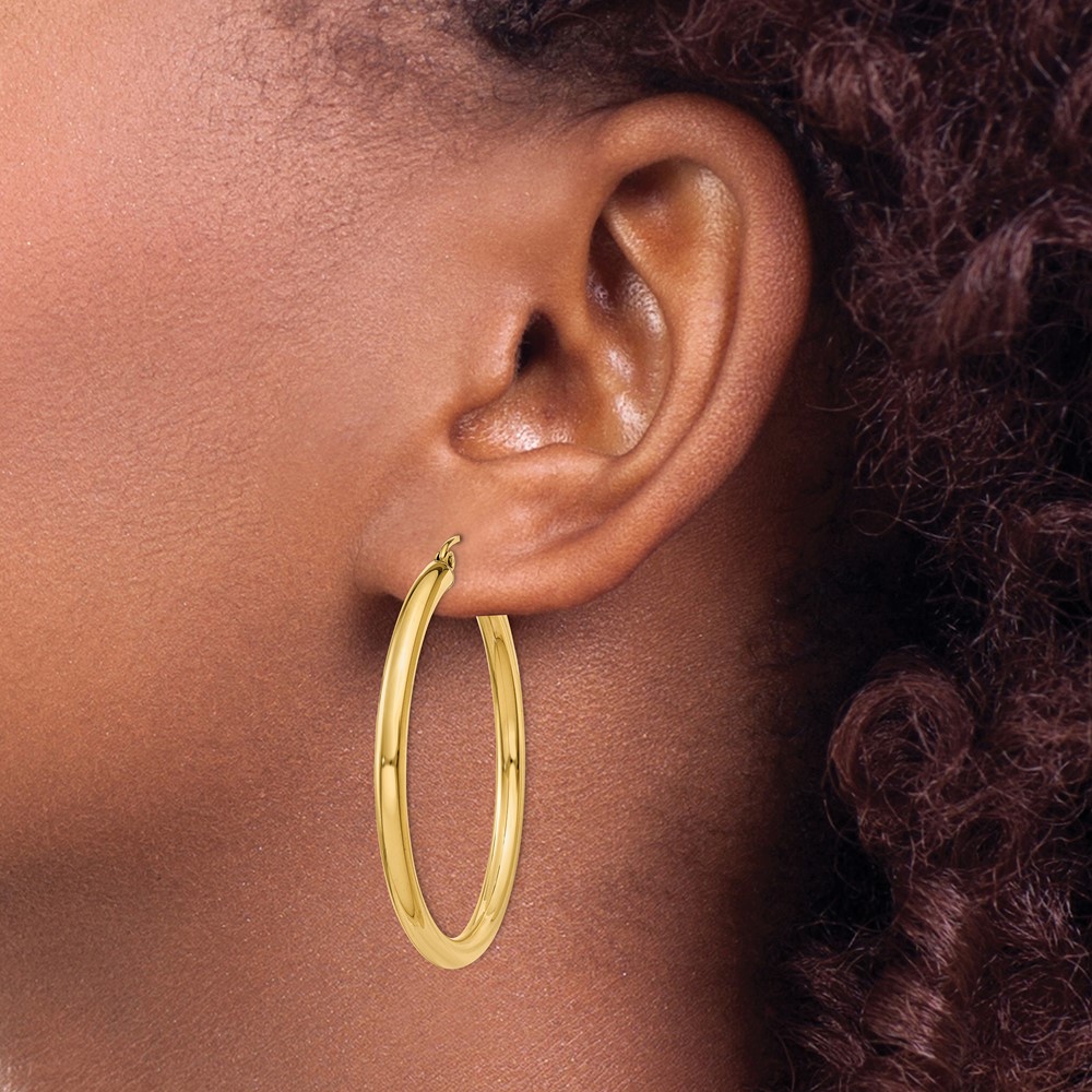 10K Polished 3mm Tube Hoop Earrings (10T941)
