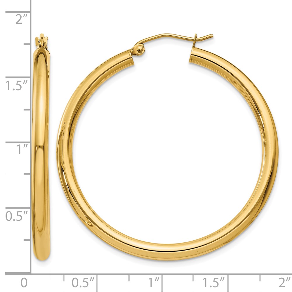 10K Polished 3mm Tube Hoop Earrings (10T941)