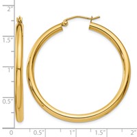 10K Polished 3mm Tube Hoop Earrings view 4