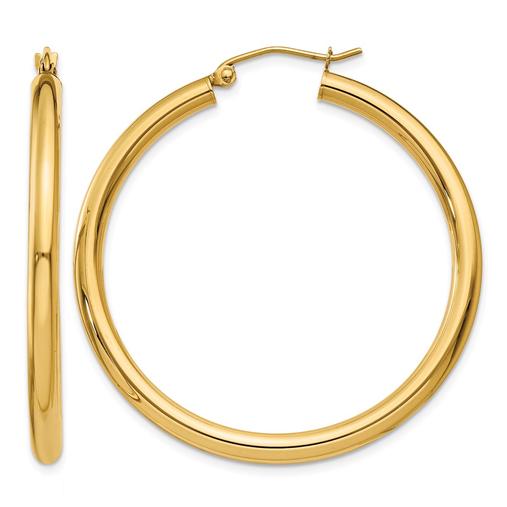 10K Polished 3mm Tube Hoop Earrings (10T941)