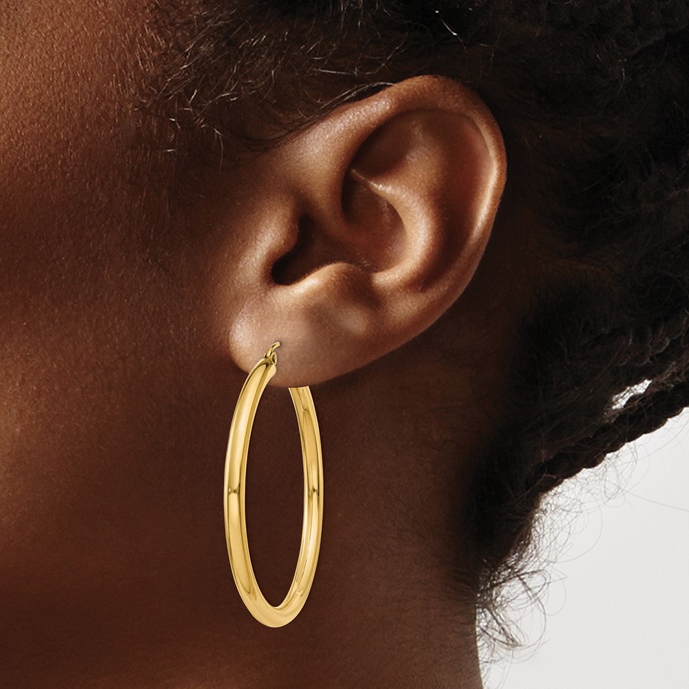 10k Polished 3mm Lightweight Tube Hoop Earrings (10T941L)