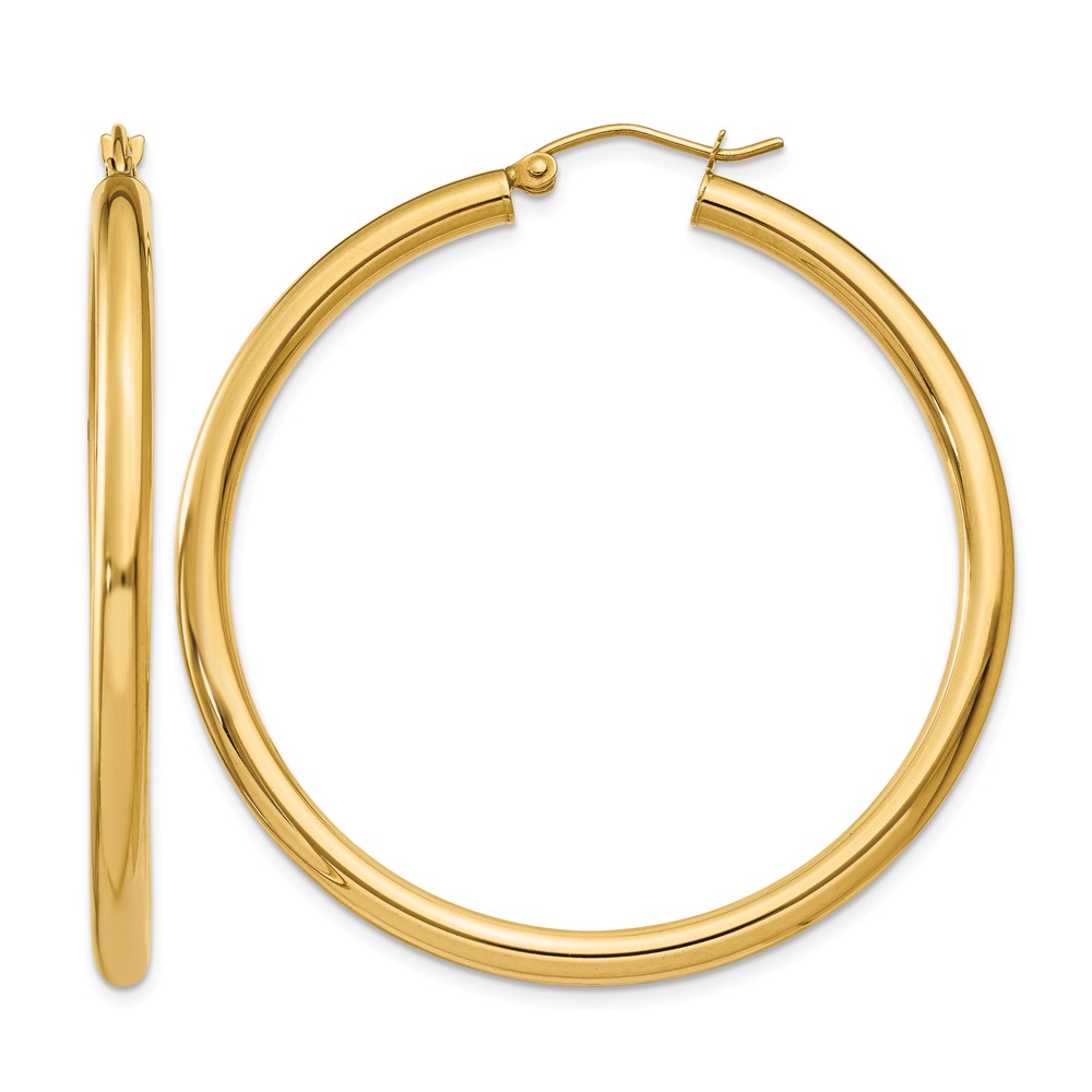 10K Polished 3mm Tube Hoop Earrings (10T942)
