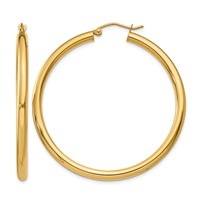 10K Yellow Gold Polished 3mm Tube Hoop Earrings view 1
