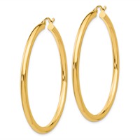 10K Yellow Gold Polished 3mm Tube Hoop Earrings view 2