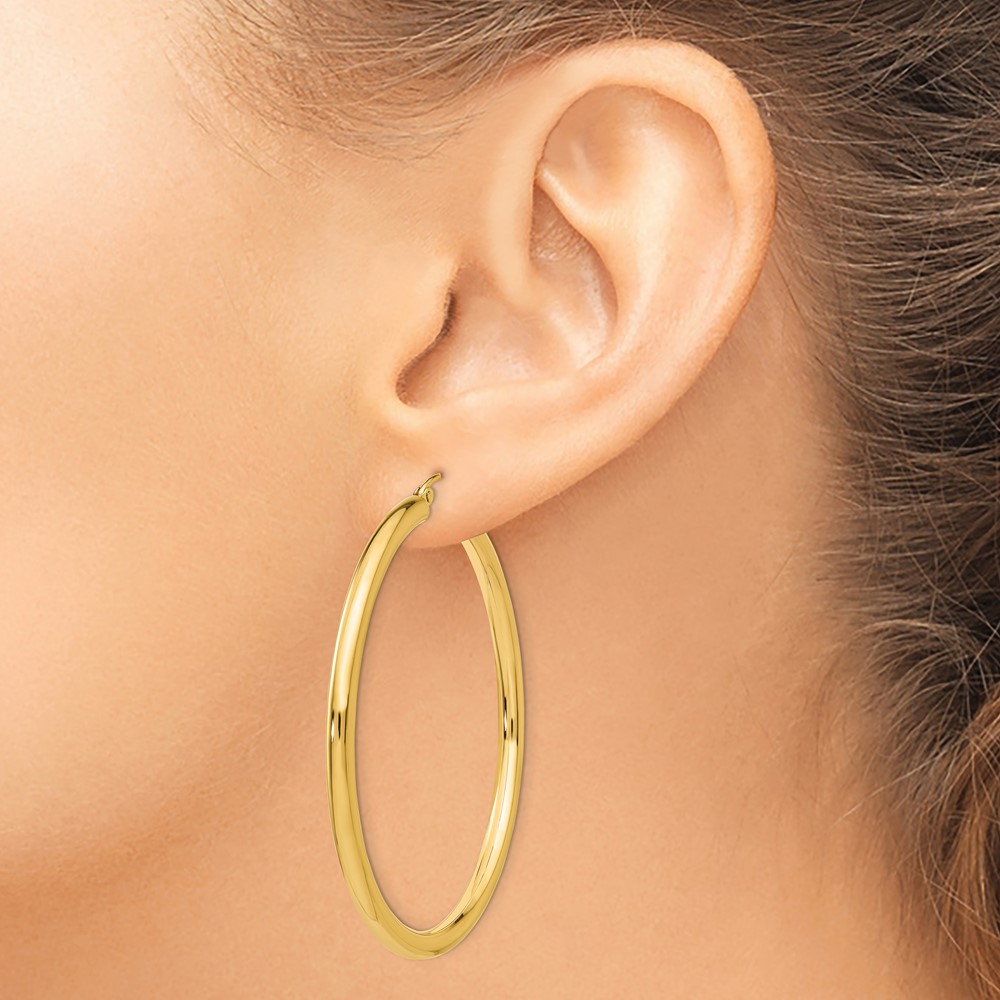 10K Polished 3mm Tube Hoop Earrings (10T943)