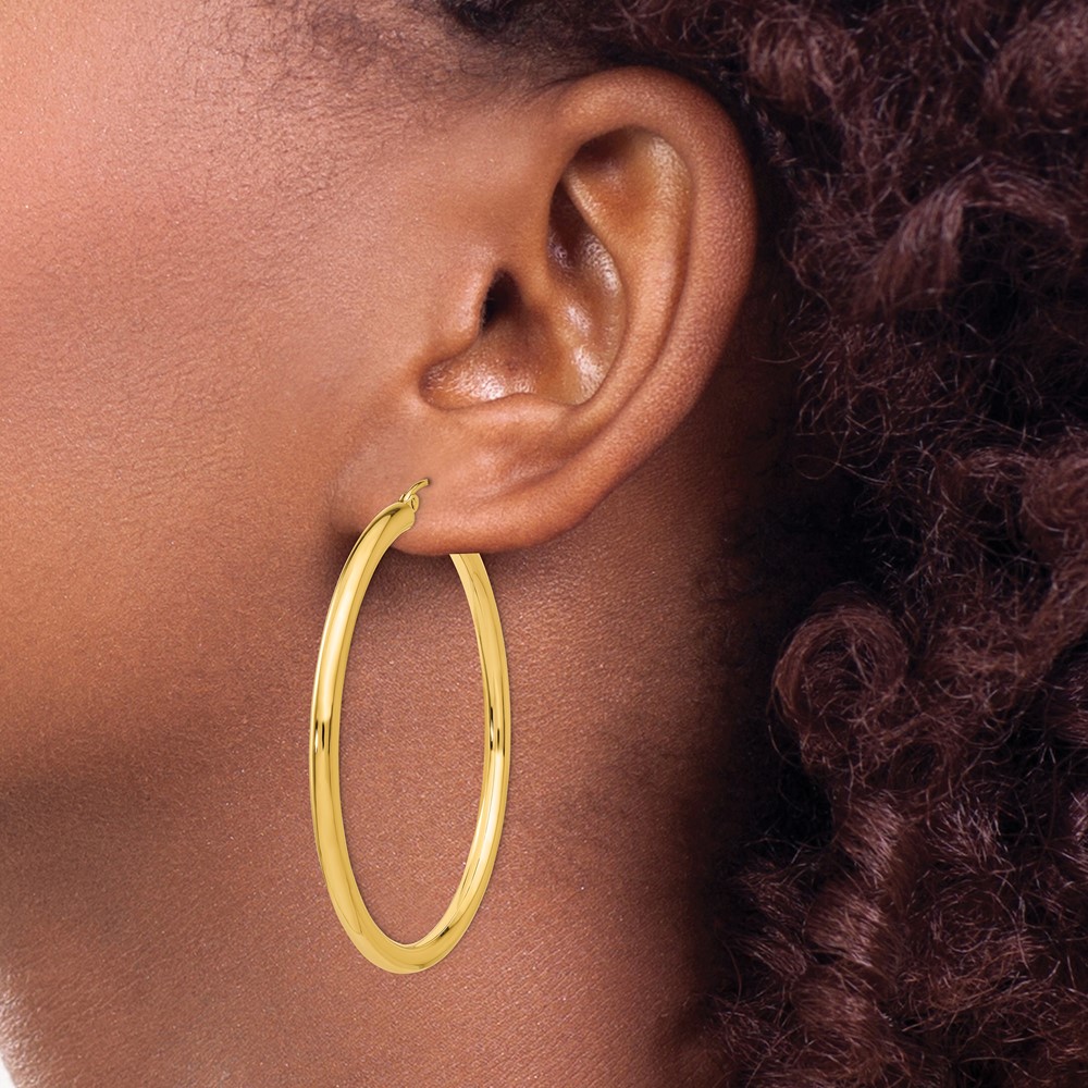 10k Polished 3mm Lightweight Tube Hoop Earrings (10T943L)